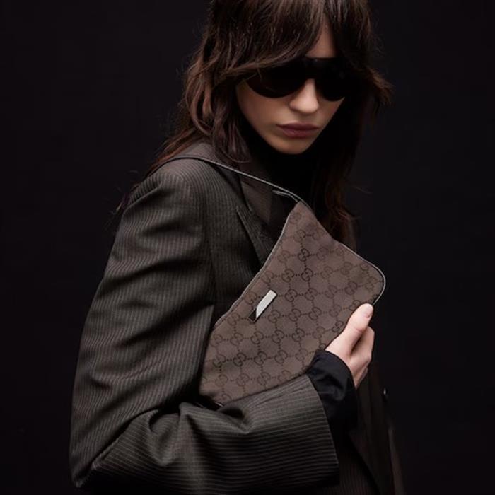 GUCCI Lady Lunetta Small Shoulder Bag Brown Leather