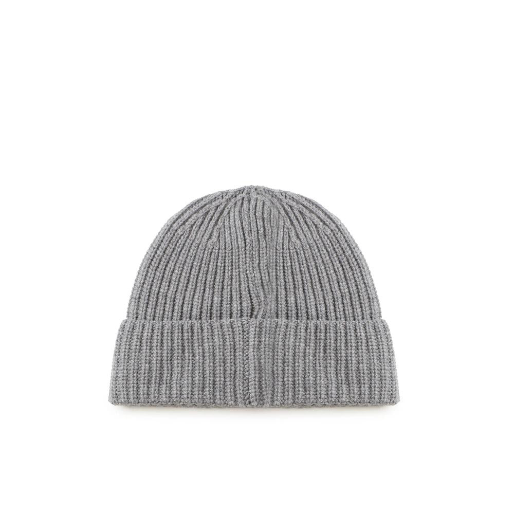 STONE ISLAND Logo Patch Beanie Black Knit Hat Men