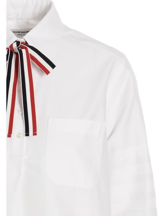 THOM BROWNE White Cotton Oxford 4-Bar Bow-Tie Blouse