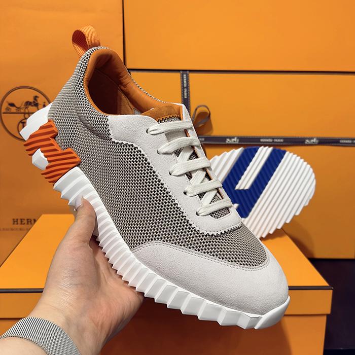 HERMES Men’s Bouncing Beige Suede H Blue Orange Two-Tone Low-Top Sneakers