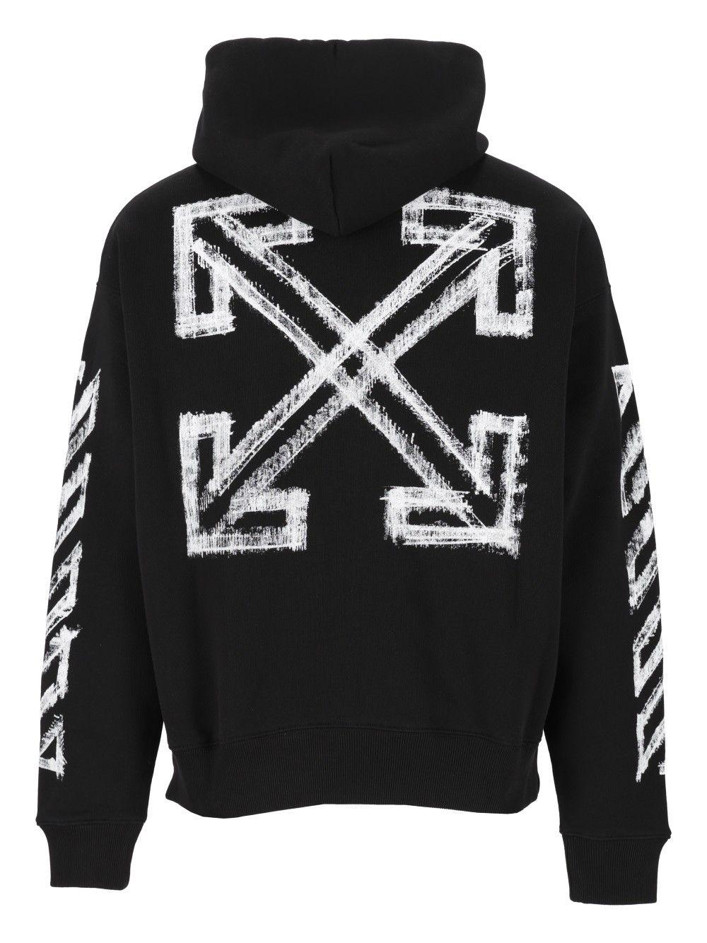OFF WHITE Black Cotton Logo Print Hoodie