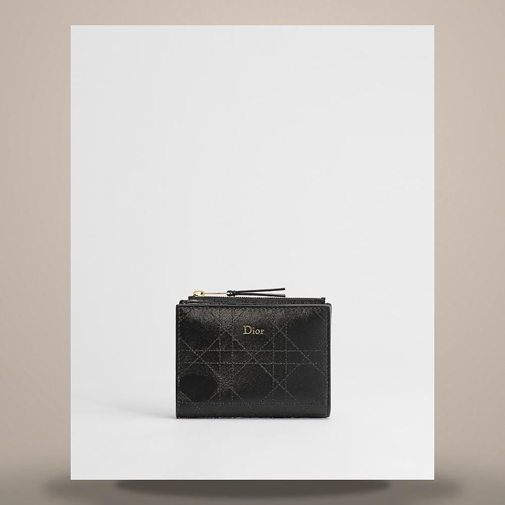 DIOR Black Cannage Lambskin Flat Card Holder