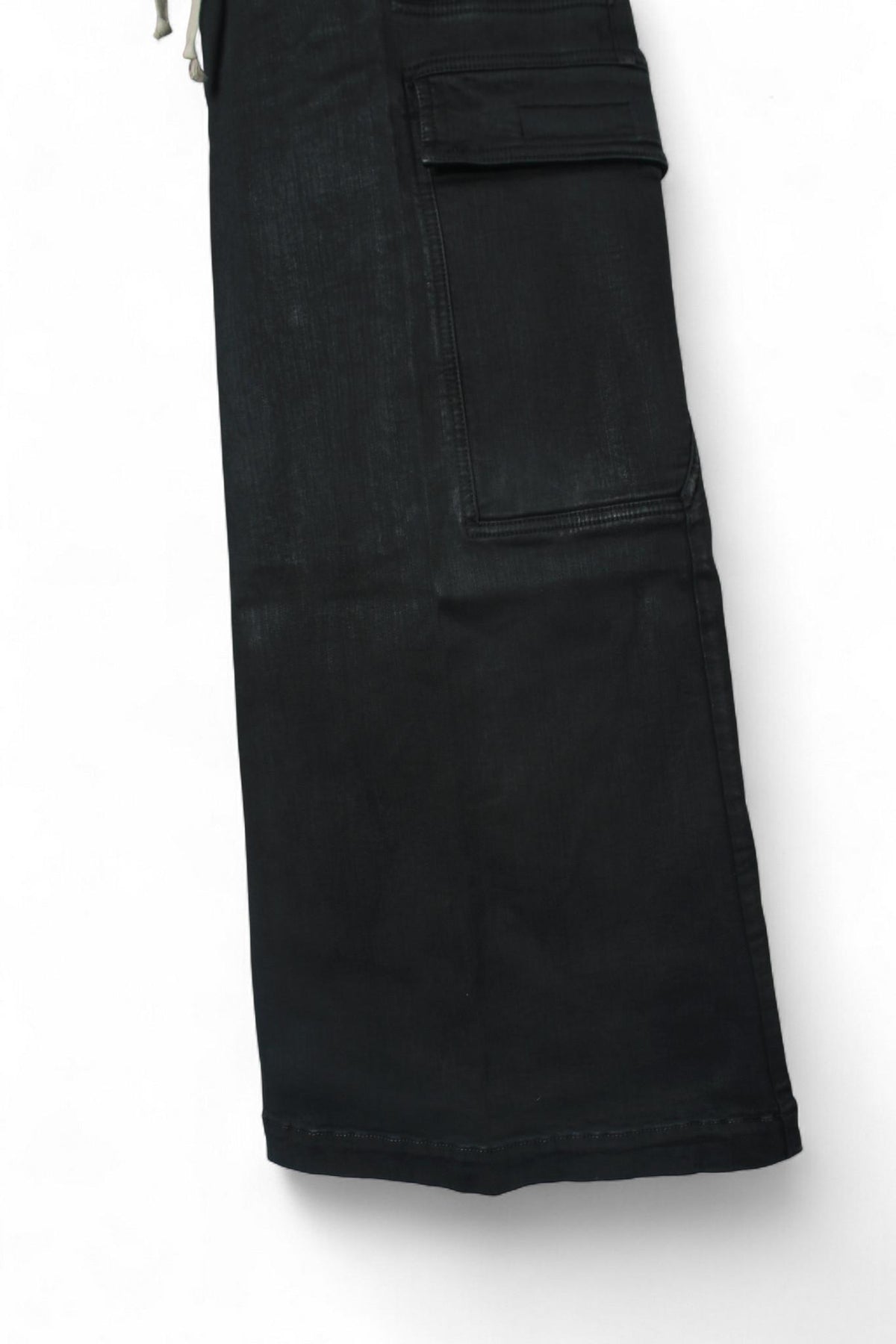 Rick Owens DRKSHDW Black Wax Stretch Denim Double Cargo Jumbo Belas Pants