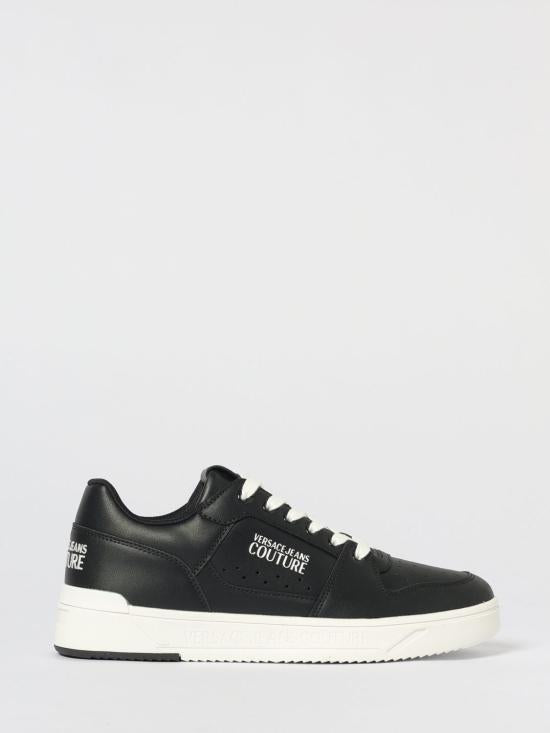 Versace Black Leather Low-Top Sneakers for Men