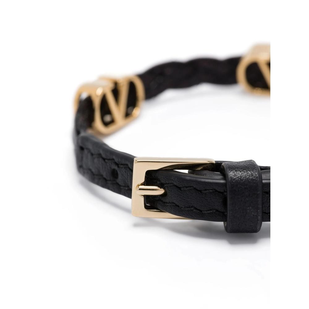 VALENTINO V-Logo Leather Bracelet Black