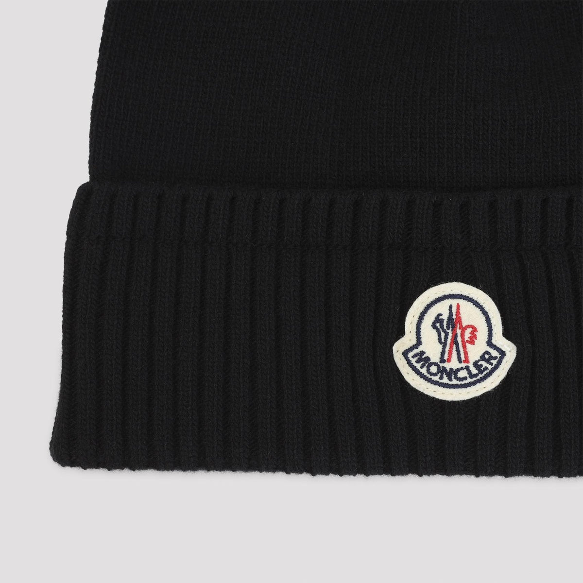Moncler Rib Knit Wool Beanie Hat Navy Men’s