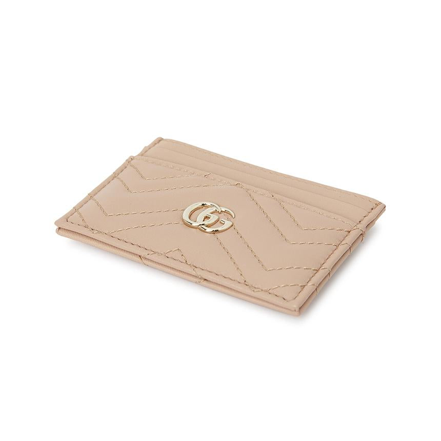 GUCCI GG Marmont Leather Card Holder Wallet Pink Women