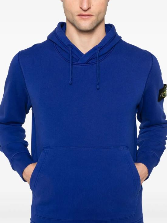 STONE ISLAND Bright Blue Cotton Fleece Logo Hoodie for K1S156100045 S0051 V0022