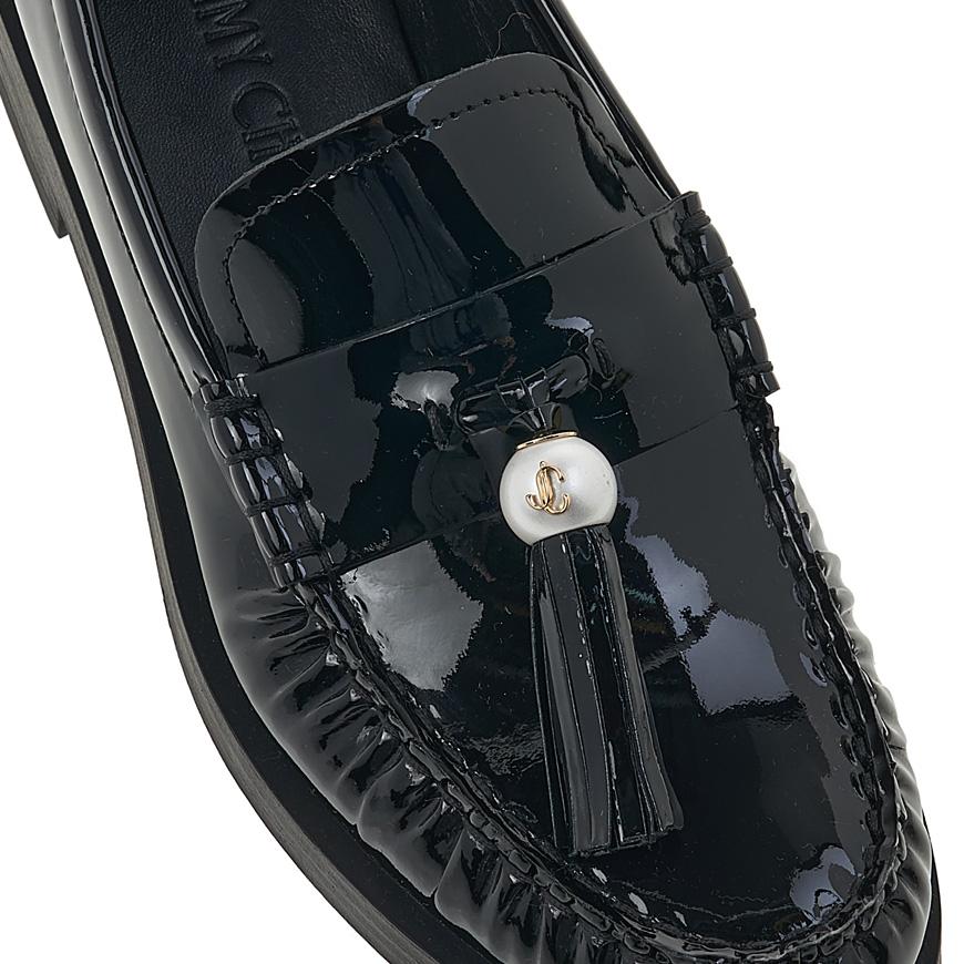 Jimmy Choo Addie Pearl Patent Black Loafers Women
