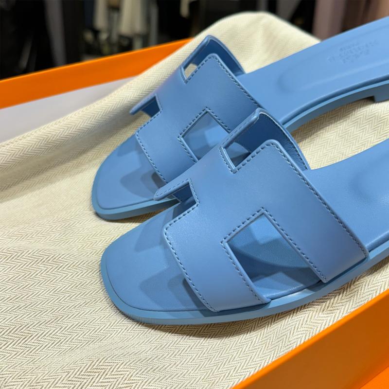 HERMES Oran Sandals Pale Blue Calfskin Women’s