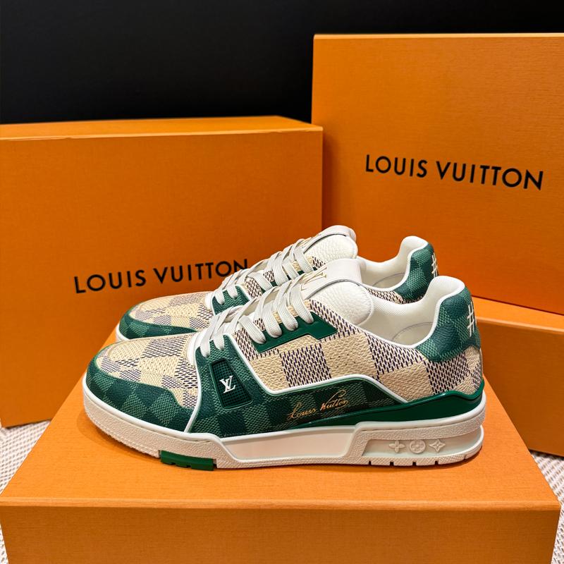 Louis Vuitton Green Damier Calfskin LV Trainer Low-Top Sneakers