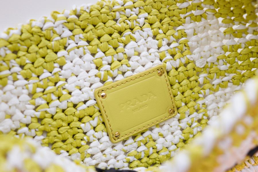 PRADA Triangle Logo Yellow Raffia Shoulder Bag 1BC184
