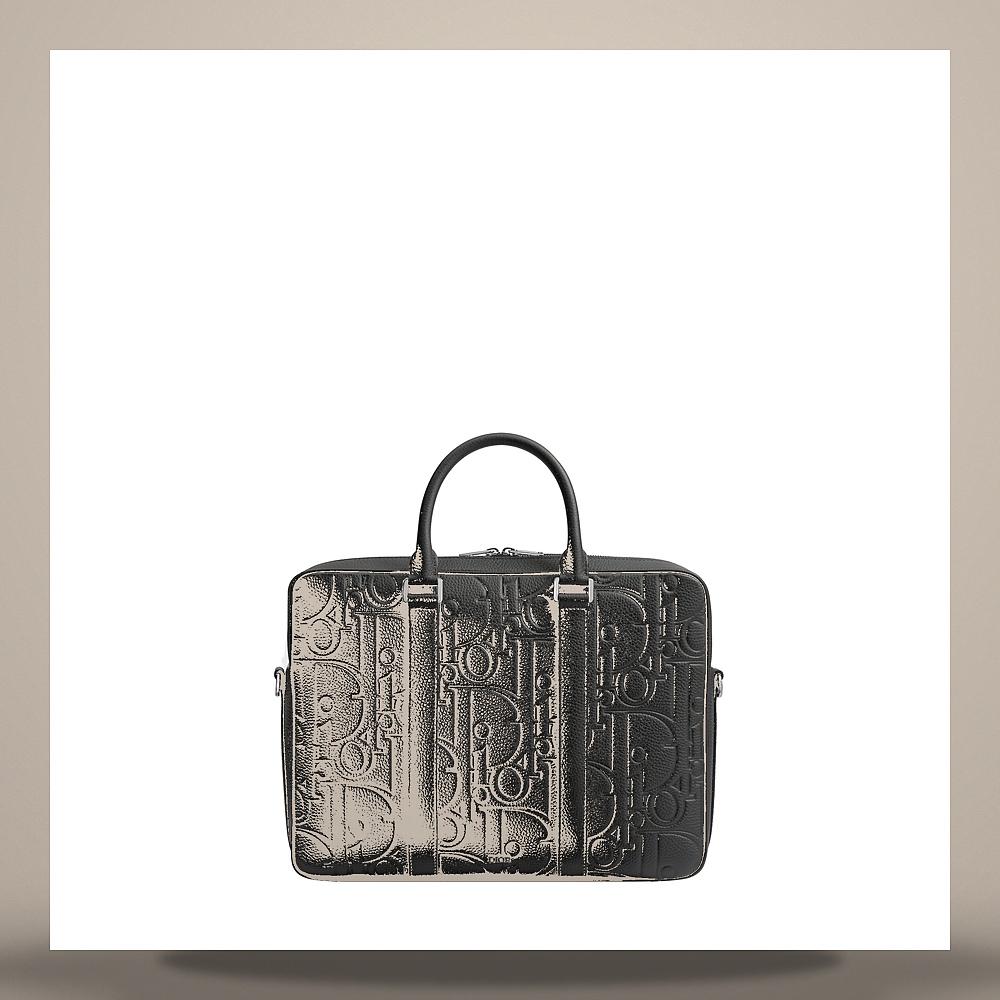 DIOR Black Grain Calfskin Zipper Briefcase Crossbody Bag
