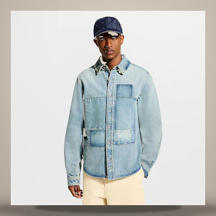 Louis Vuitton Women's Patchwork Denim Long Sleeve Shirt Regular Fit