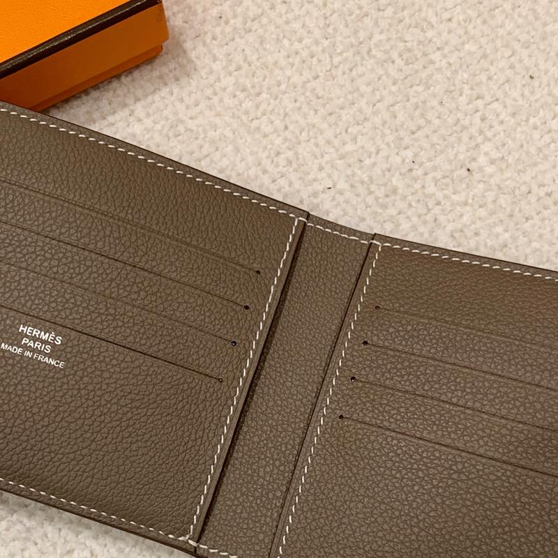 HERMES Citizen Twill Compact Wallet Evercolor Etoupe Blue Interior Bi-Fold