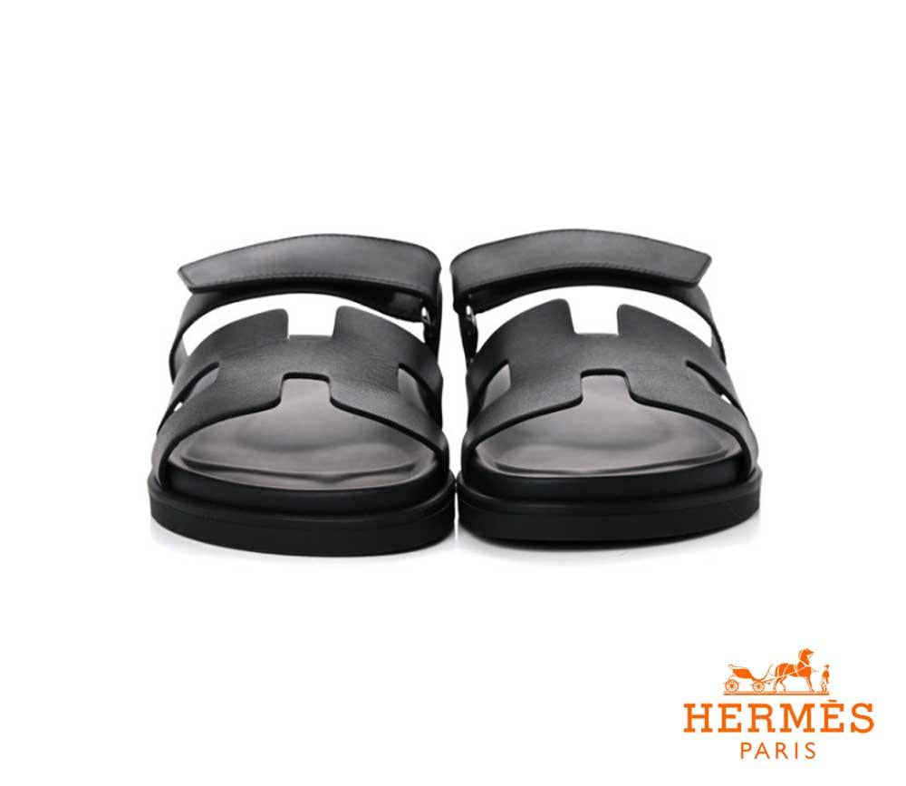 HERMES Chypre Sandals Calfskin Noir Black Women’s Sandals