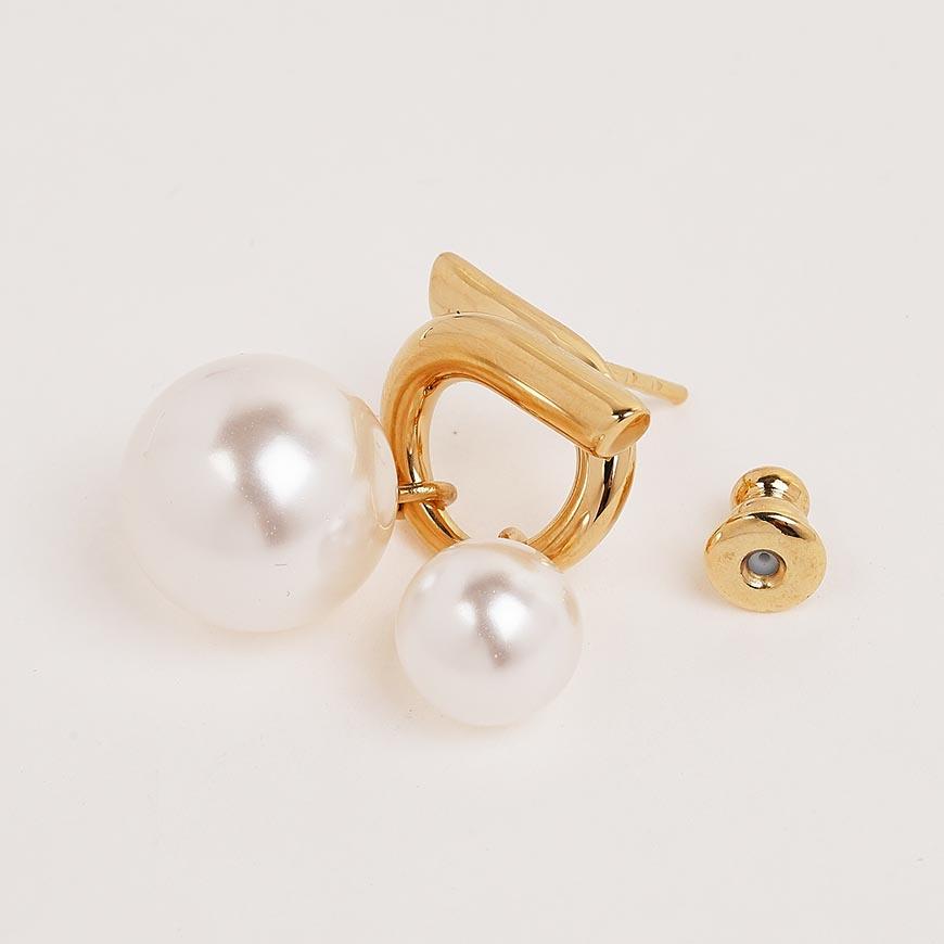 Ferragamo Double Pearl Earrings Gold White Women’s Jewelry