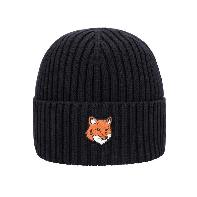 Maison Kitsune Bold Fox Head Beanie Hat P199 Black Knit