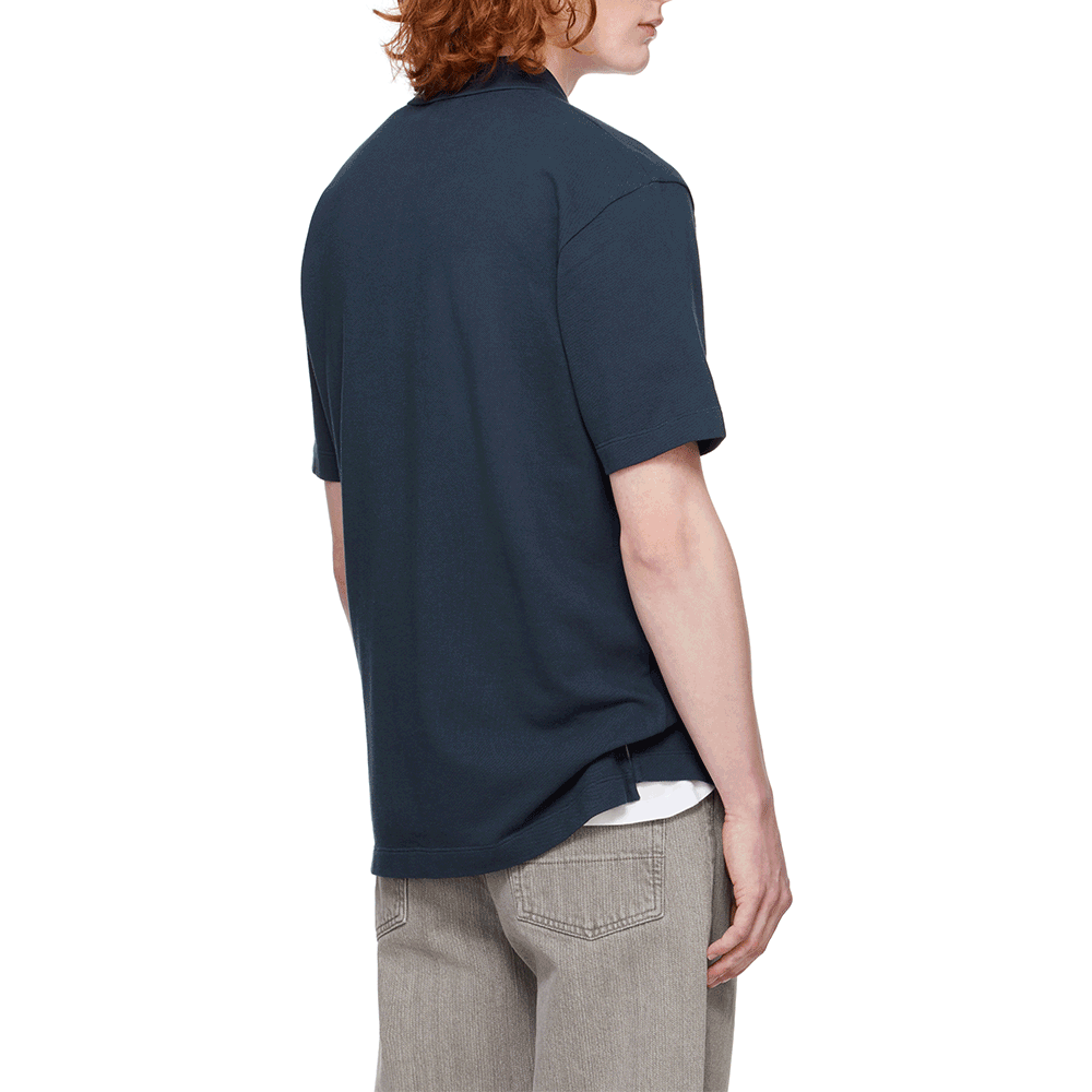 Maison Kitsune Handwriting Logo Short Sleeve Polo Shirt Navy MM00201 KJ7010 P476