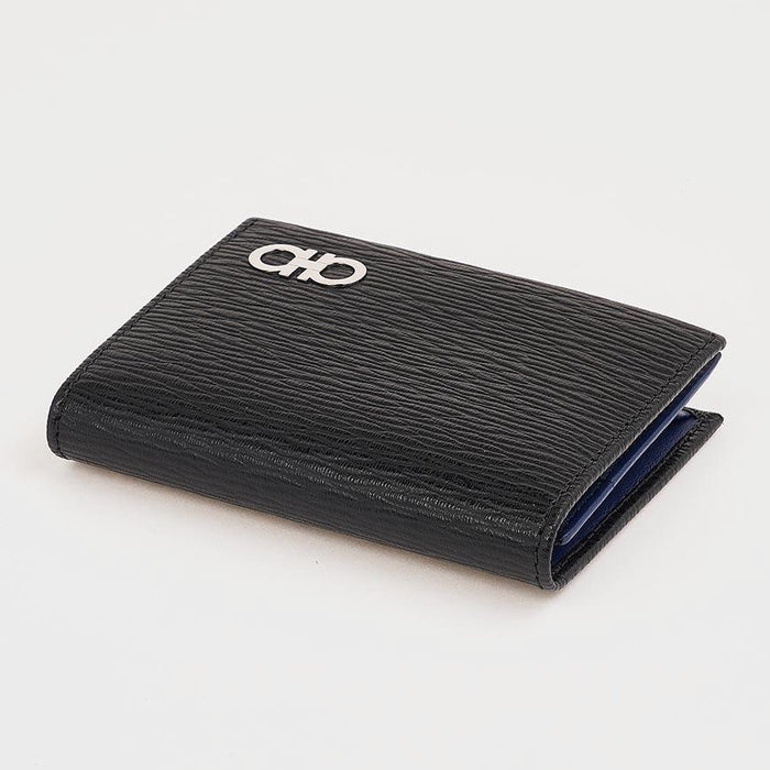 Ferragamo Gancini Leather Card Holder Black Blue Men’s