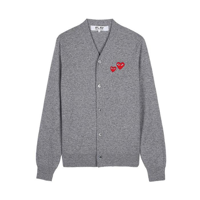 Comme des Garcons Unisex Double Heart Patch Cardigan AX N072 051 GREY