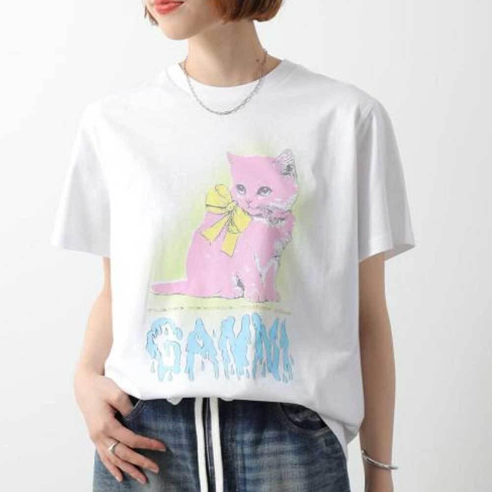 GANNI Short Sleeve Kitty Graphic T-Shirt T4339 151