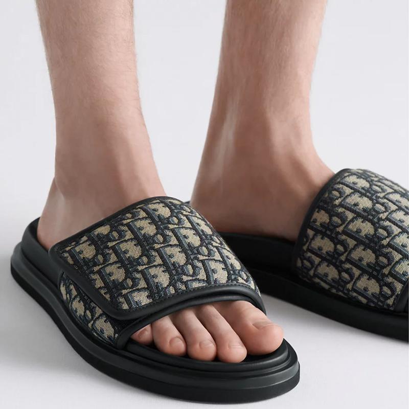 DIOR Men’s Oblique Jacquard Aqua Sandal Slippers Beige Black