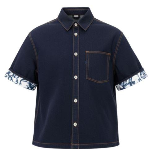 BURBERRY Heavyweight Denim Short Sleeve Shirt Blue Oversized Men