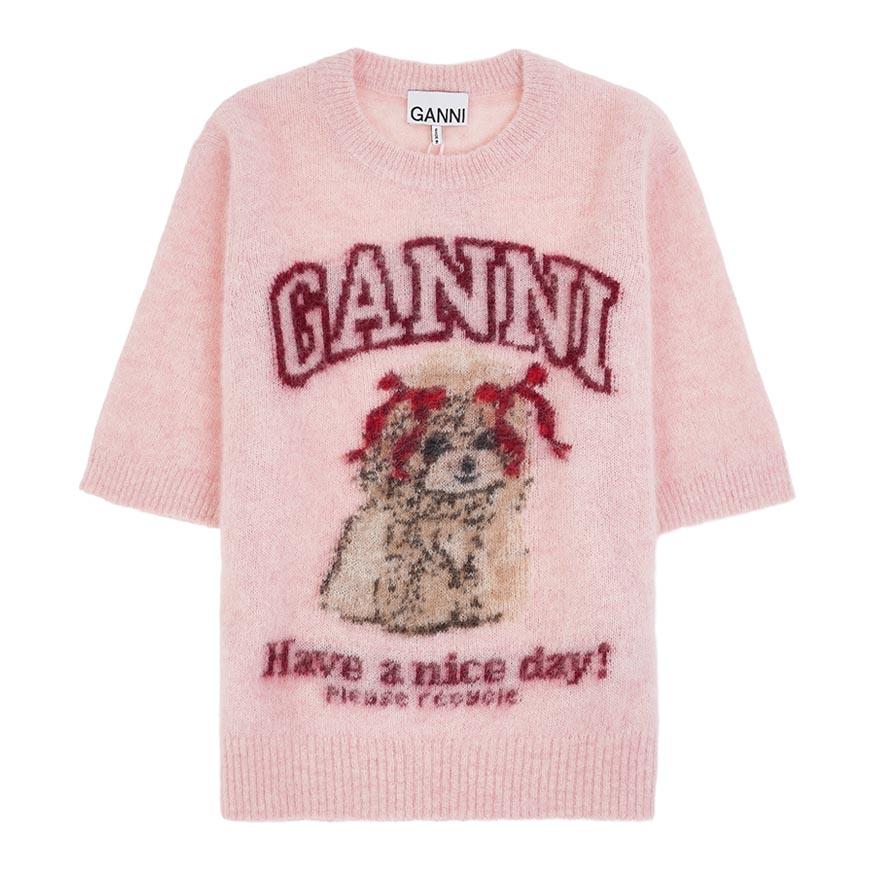 GANNI Women’s Brushed Graphic Knit Crewneck Sweater A1070093 868