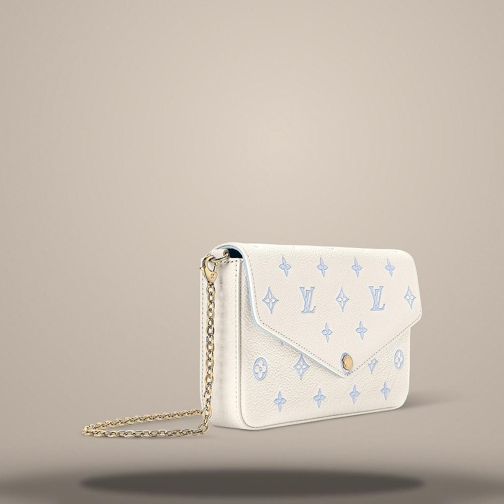 Louis Vuitton Monogram Pochette Felicie Shoulder Bag Milky White Blue