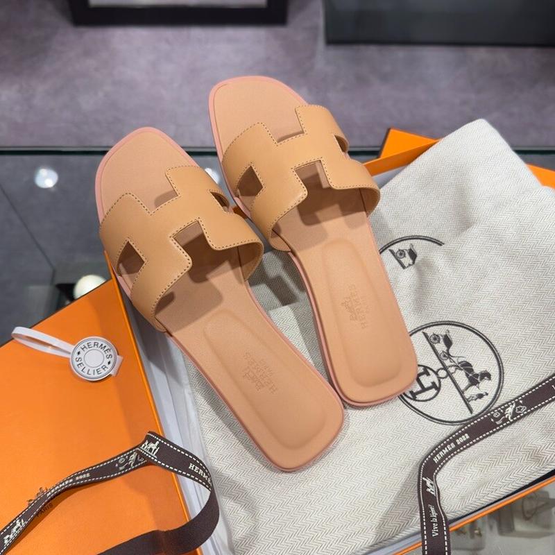 HERMES Oran Sandals Rose Light Beige Calfskin Women
