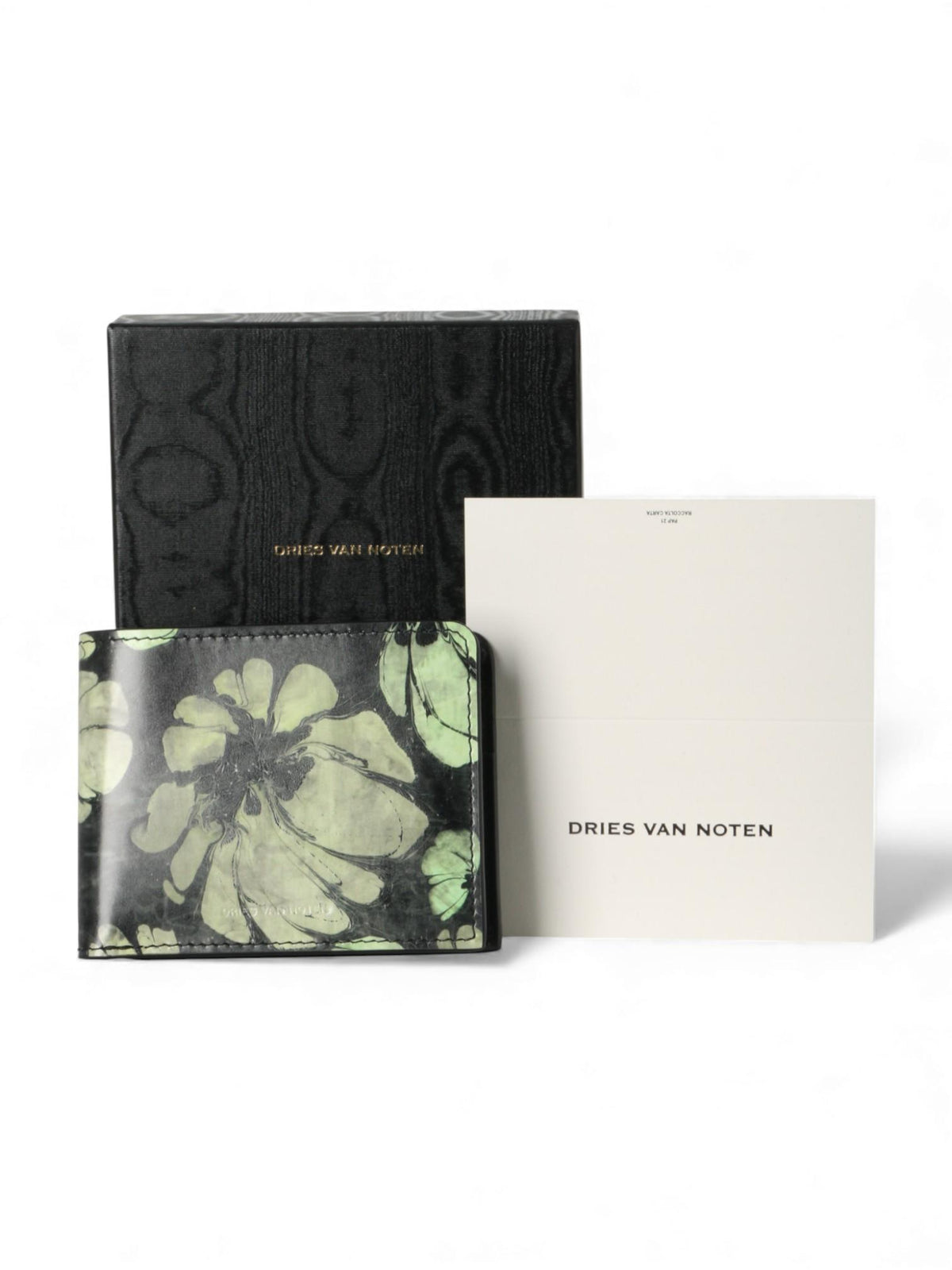 Dries Van Noten Green Flower Print Leather Bifold Wallet 251 022103 799 604