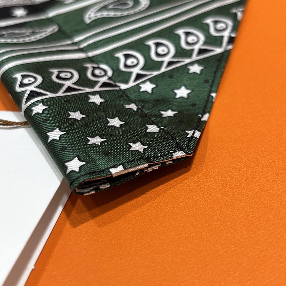 HERMES Green Black Dog Bandana Small Scarf Unisex Accessory
