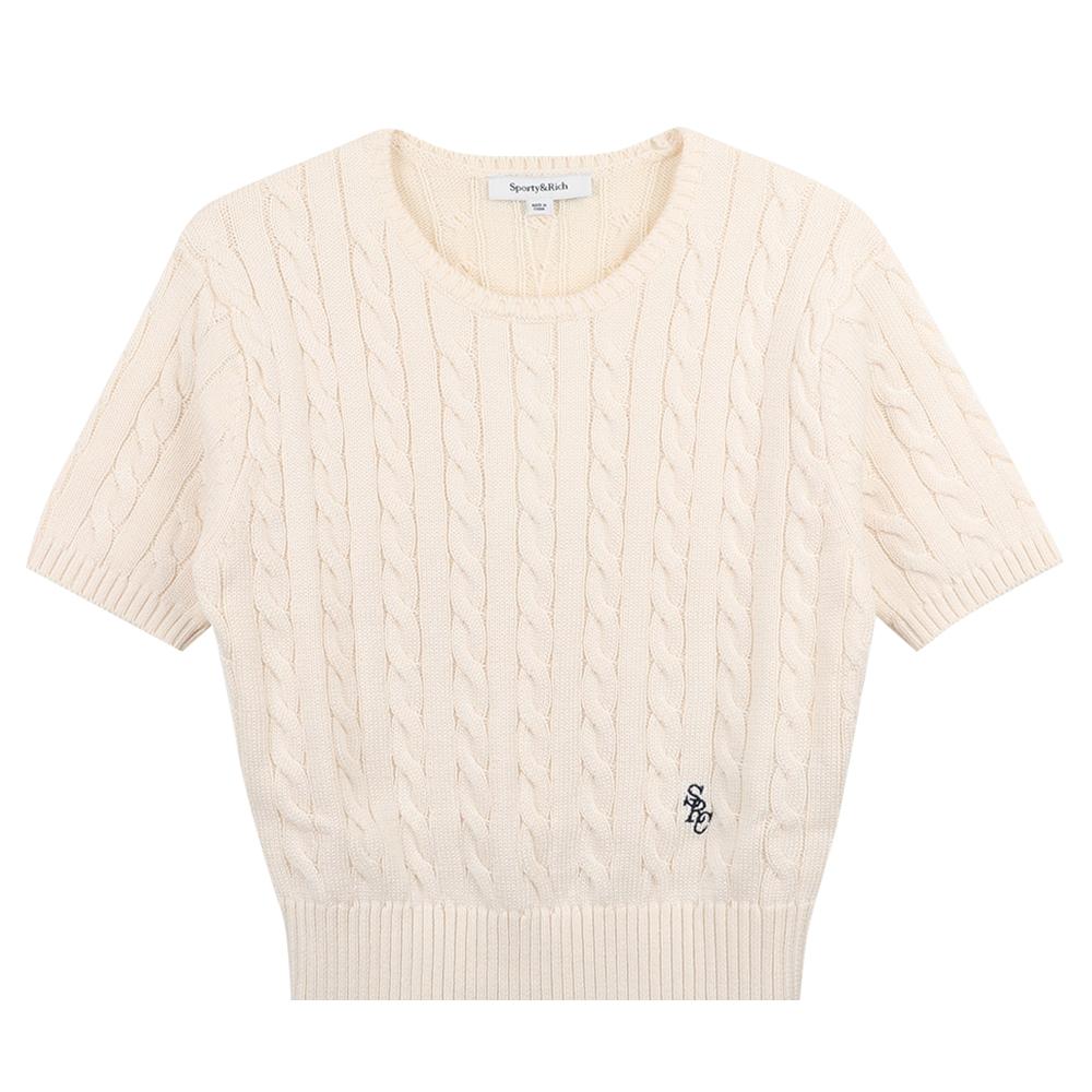 SPORTY&RICH Cable Knit Sweater White Round Neck TO09976302 WH37