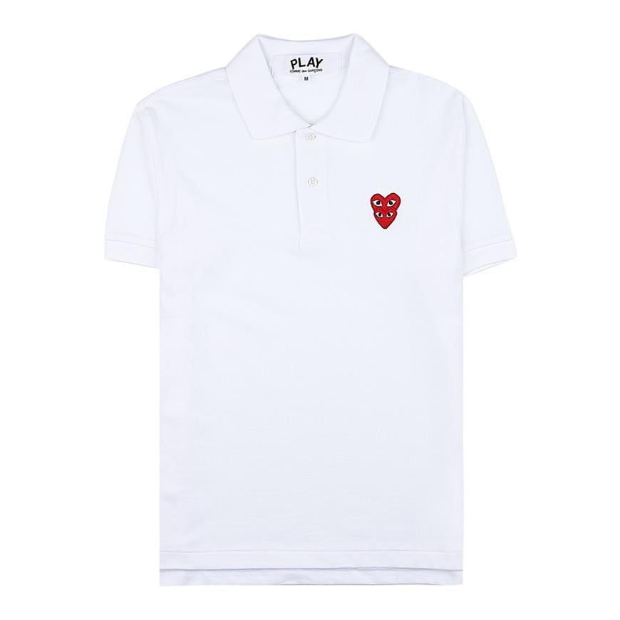 Comme des Garcons Double Heart Patch Polo T-Shirt for Men AZ P1T290 051 WHITE