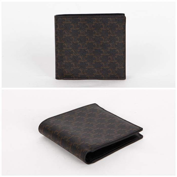 CELINE Triomphe Embossed Leather Black Bifold Wallet