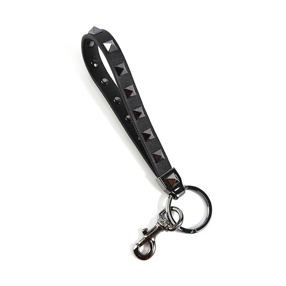 VALENTINO Rockstud Black Leather Keyring Keychain