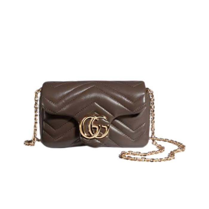 GUCCI GG Marmont Mini Leather Shoulder Bag Brown