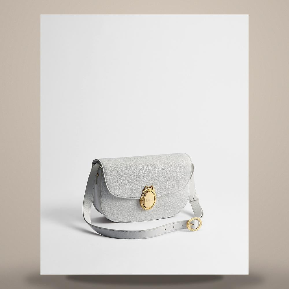 DIOR Medallion Flap Bag Medium Gray Pietro Grained Calfskin Cross M3920QDWP M68G