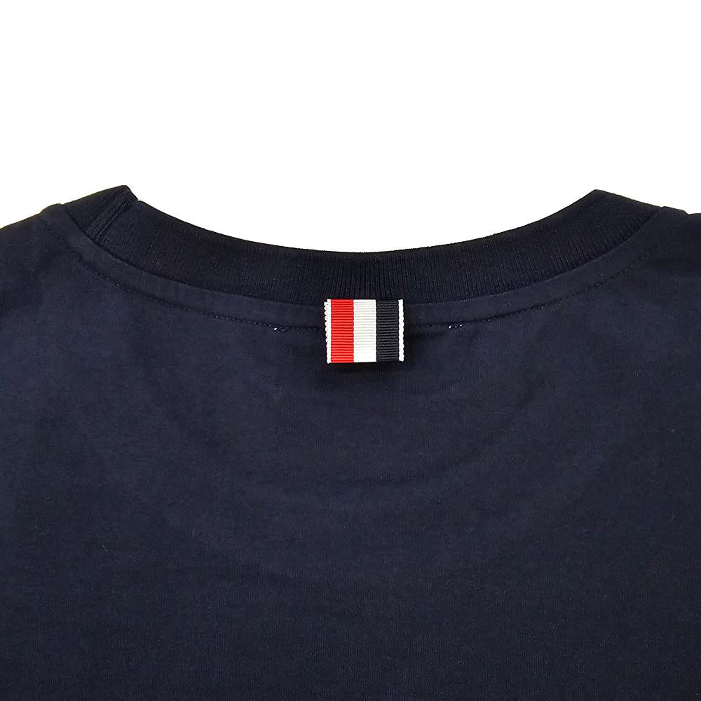 THOM BROWNE Side Slit Relaxed Fit Short Sleeve T-Shirt Navy Cotton