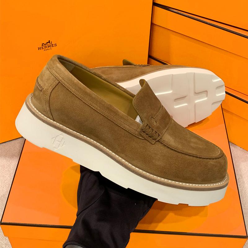 HERMES Men’s Suede Calfskin Chris Loafers Brown