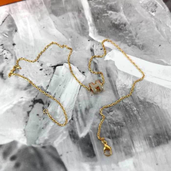 HERMES Mini Pop H Necklace Pop Ash Maron Glace Yellow Gold