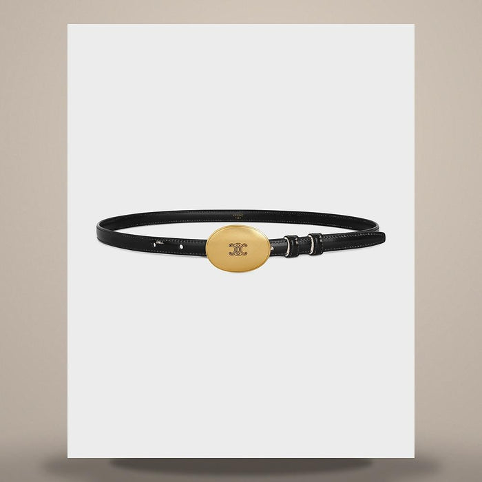 CELINE Thin Plate Belt 13mm Taurillon Leather Black B10673A01 GHQ8