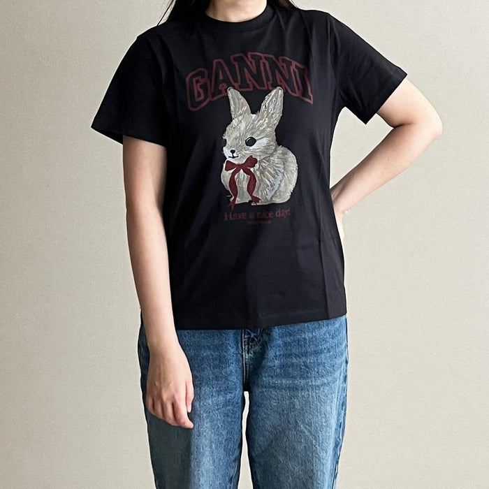 GANNI Phantom Black Bunny Graphic Short Sleeve T-Shirt