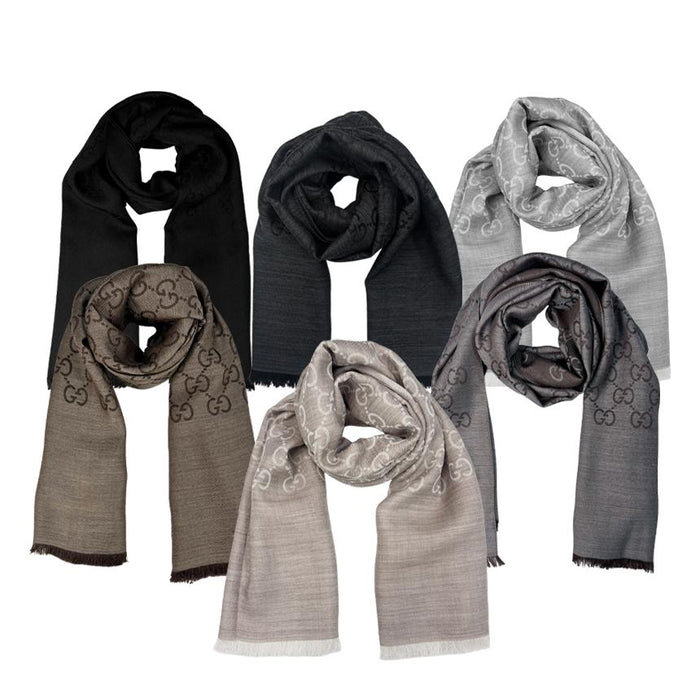GUCCI GG Jacquard Wool Silk Reversible Scarf Unisex 165904