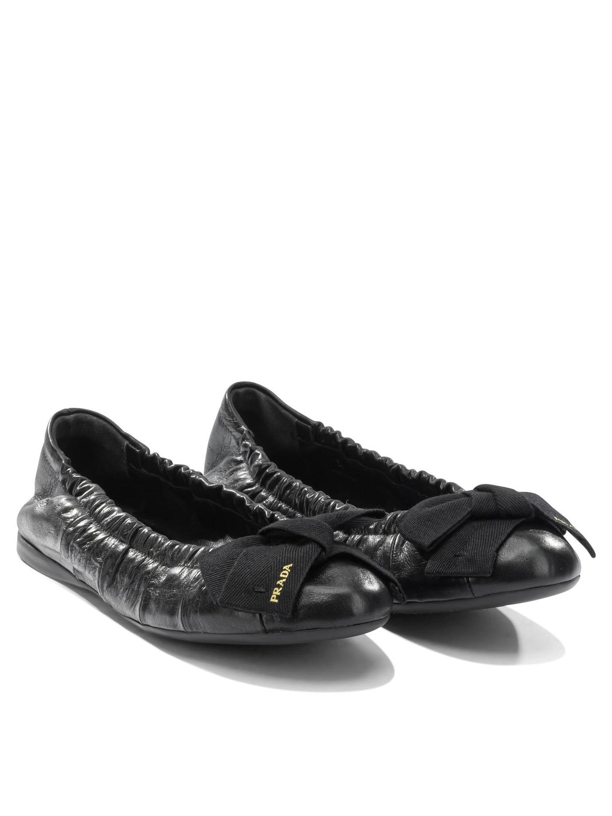 PRADA Black Leather Round Toe Flat Shoes