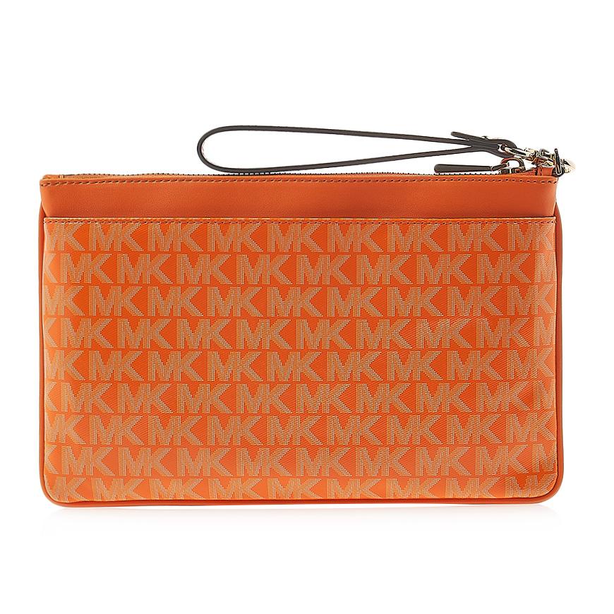 Michael Kors Logo Clutch Bag Women’s Brown Synthetic Zip Wristlet