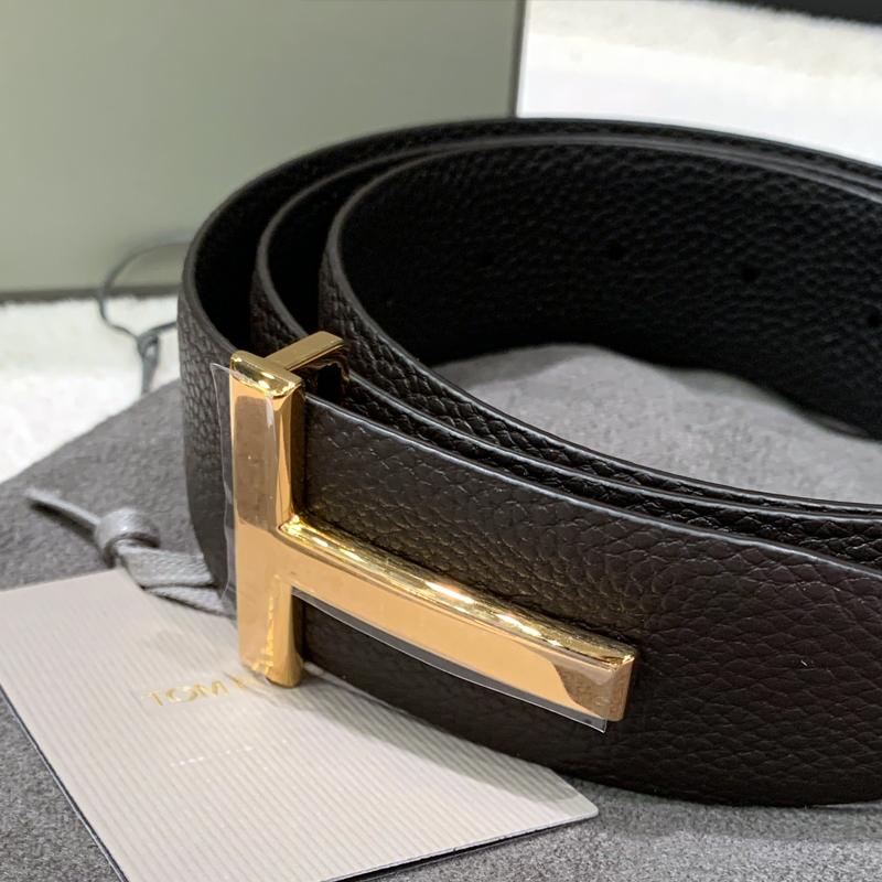 TOM FORD Soft Grain Leather T Icon Belt Brown Black Men