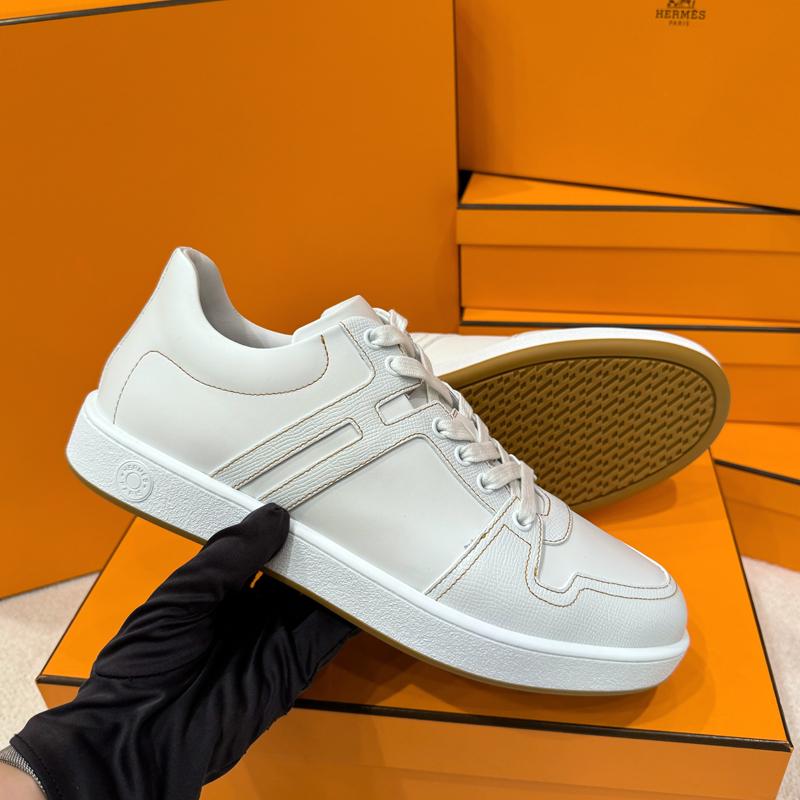 HERMES White Epsom Calfskin Join Low-Top Sneakers