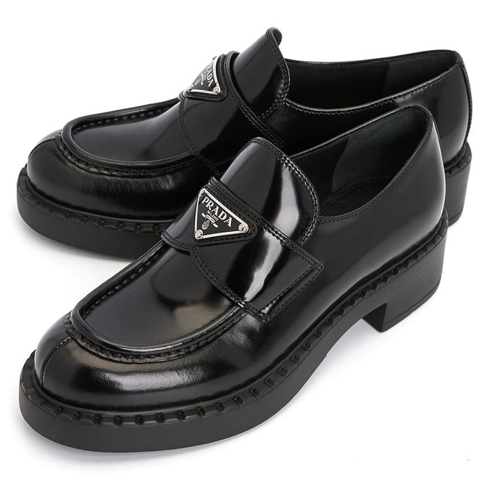 PRADA Brushed Leather Women’s Loafers Black